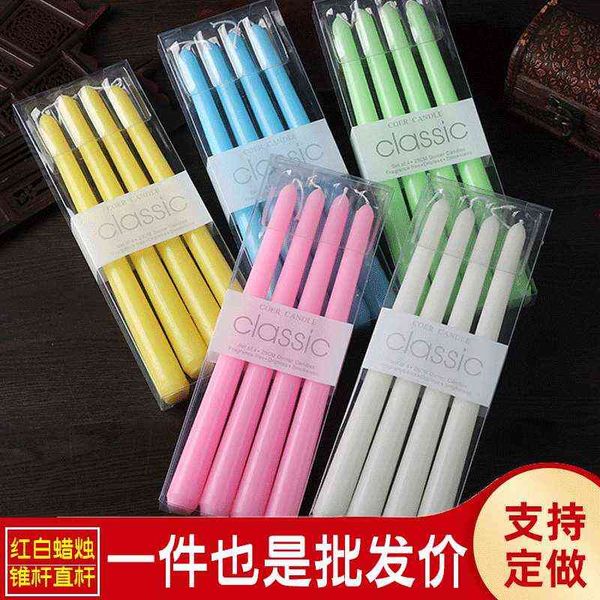 

factory outlet 4 cone candles / box net red european and white candy colo long pole candle light dinner banquet column wax