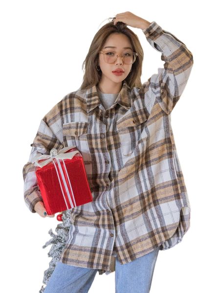 

dazy tartan flap pocket drop shoulder overcoat f8lc#, Black