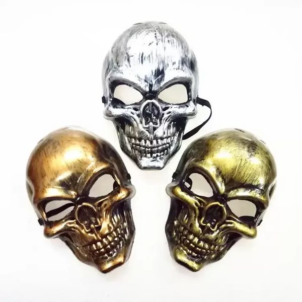 Halloween Adultos Skull Mask Plástico Ghost Horror Mask Gold Silver Skull Máscaras de face unissex Halloween máscaras de festa de festas Prop DBC F0623