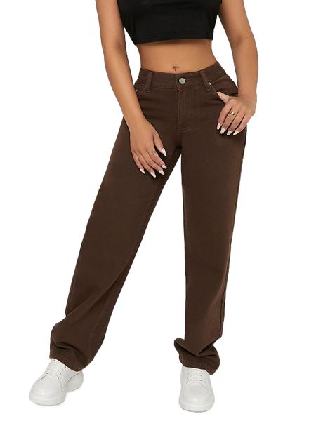 

petite button front straight leg jeans 85rc#, Blue