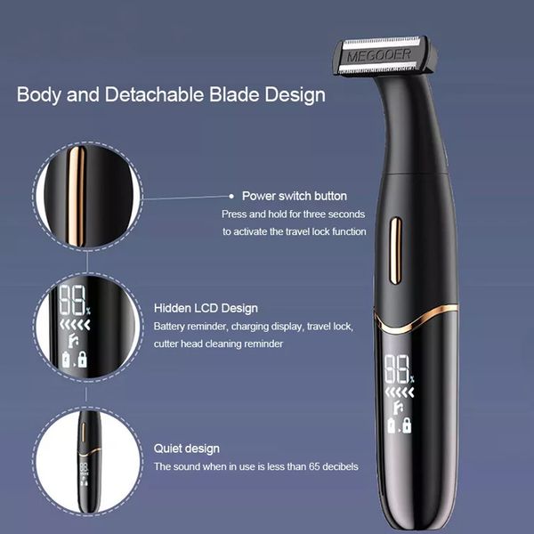 

3 in 1 electric hair shaver nose hair trimmer eyebrow trimmer with led display lady shaver bikini line zone pubic hair removal p