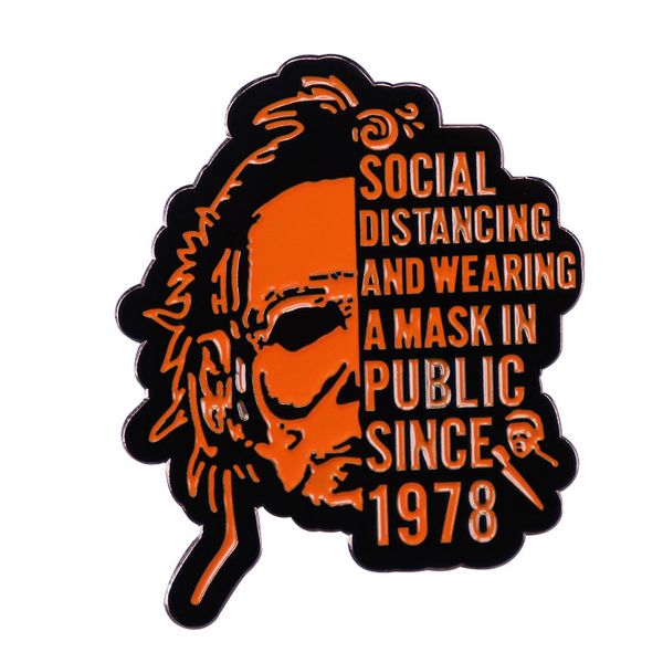 

social distancing and wearing a mask in public since 1978 brooch halloween horror movie killer brooch enamel pins, Blue
