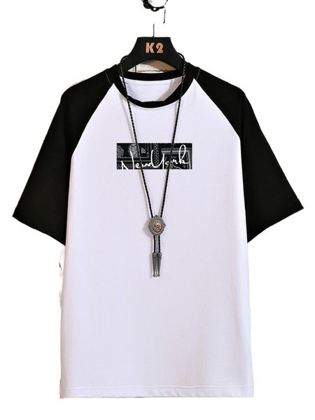 

men color block letter graphic raglan sleeve tee 85en#, White;black