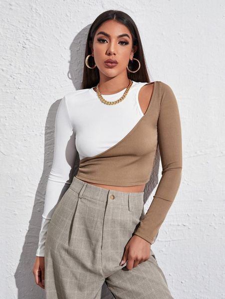 

two tone cut-out crop tee h55a#, White