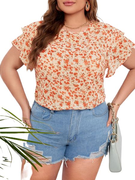 

plus ditsy floral butterfly sleeve blouse d4gy#, Black
