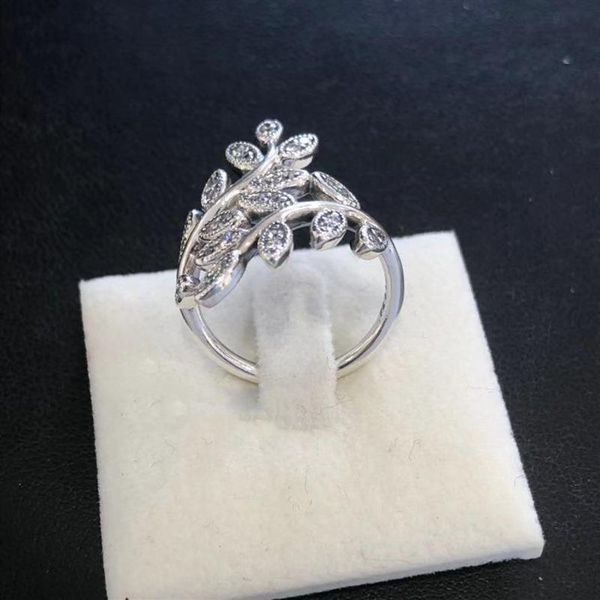 

new luxury fashion cz diamond leaf ring with original box for pandora 925 sterling silver wedding gift rings set2326, Golden;silver