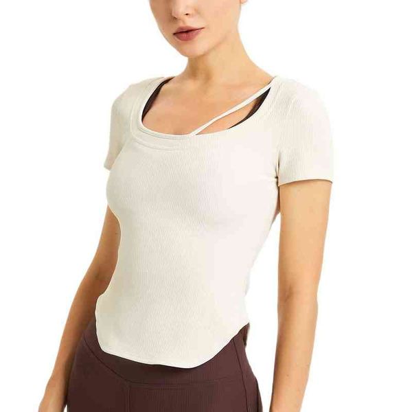 

# customize # 2022 summer new yoga shirt women short sleeves tight fit crop workout gym sport gymwear jogger clothes t220725, White;red