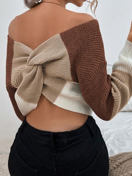 

off shoulder ribbed-knit twist sweater b4ze#, White;black