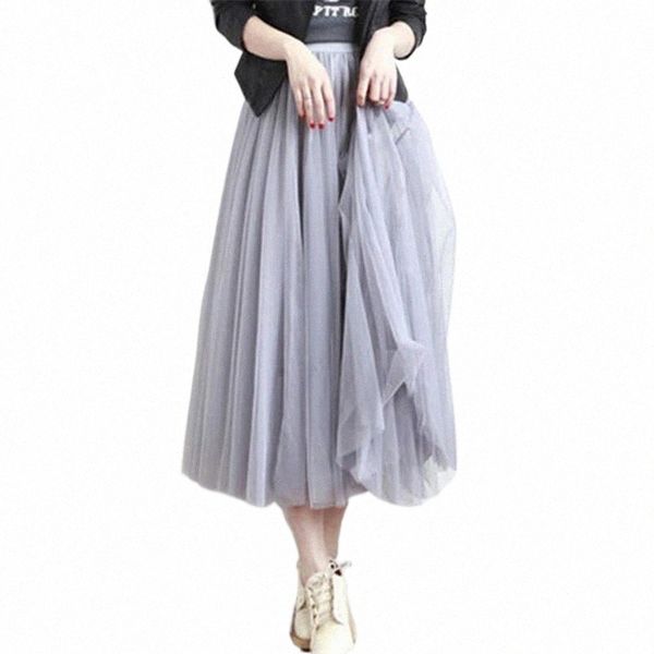 

skirts 2022 vintage black white midi maxi long woman solid summer plus size mesh elastic girl tulle tutu skirt women clothing 03ln#