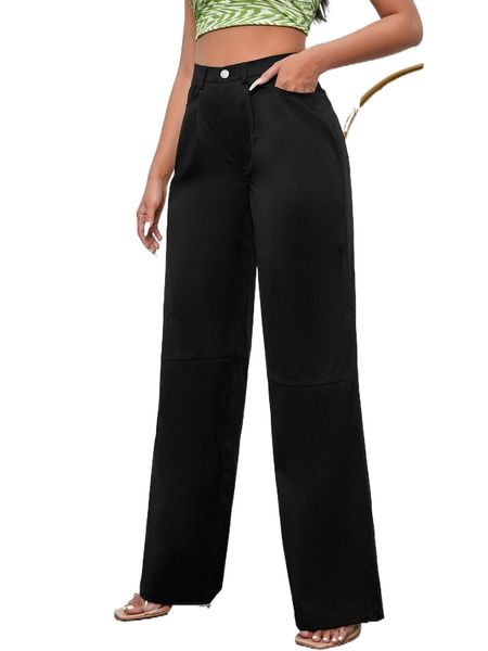 

slant pocket high waist flared leg pants 63ub#, Black;white