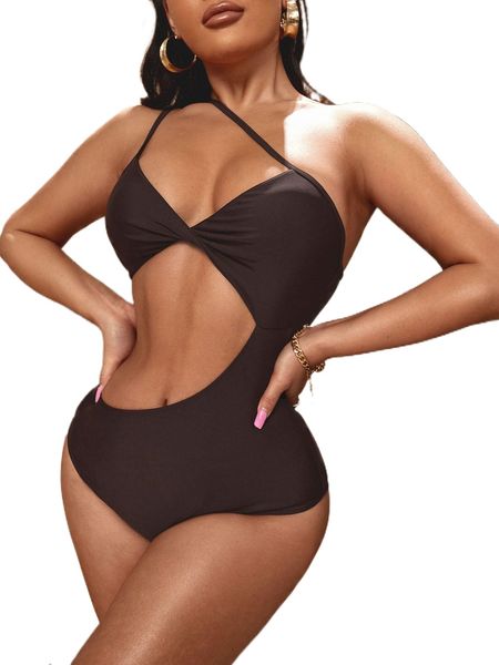 

twist cut-out one piece swimsuit t8bj#, White;black