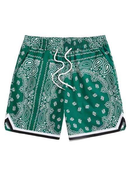 

romwe guys paisley print drawstring shorts d4t3#, White;black