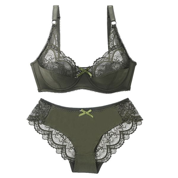 

lace plus size female lingerie transparent thin thick bcde cup bra sets breathable women underwear panties briefs 220513, Red;black