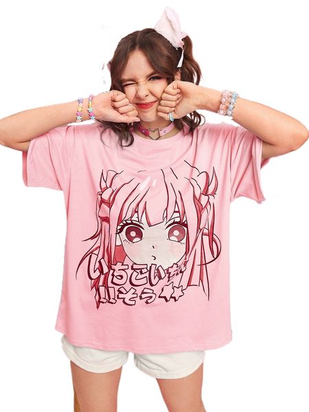

romwe kawaii figure print oversized tee q5wr#, White