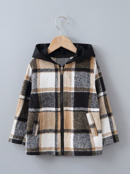 

toddler boys plaid print hooded coat she, Blue;gray