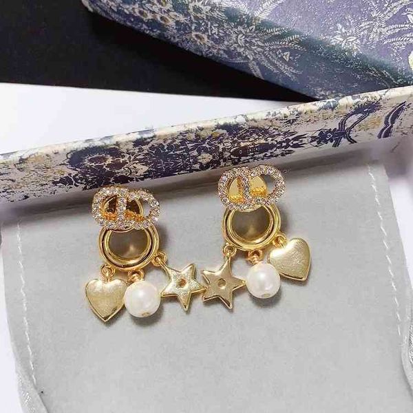 

2022 factory wholesale new di home love star pearl simple female earrings, Golden