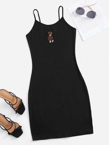 

plus bear patch detail cami dress 46dc#, Black