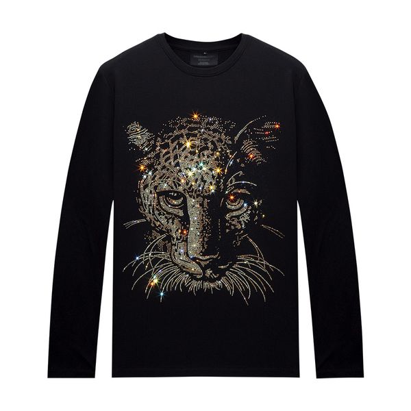 

men's t-shirt mens womens rhinestones t-shirts long sleeves designer shirts casual comfortable tee mercerized cotton for spring autumn, White;black