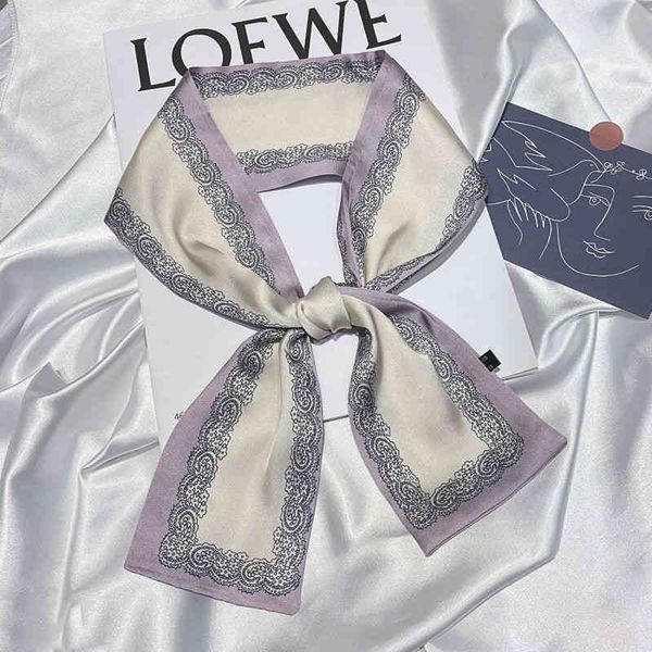 

designer silk head bag hair scarf thin narrow strip small silk women spring and autumn foreign style fashion decorative thin scarf long, Blue;gray