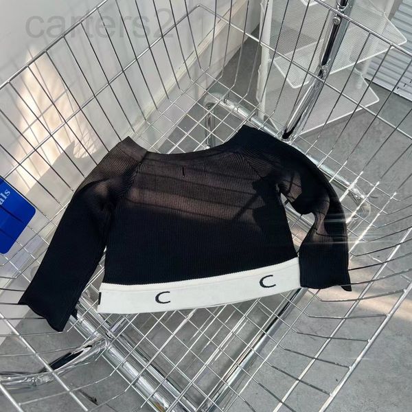 

women's t-shirt designer spring and summer new ce letter stitching webbing waist line shoulder pit strip short sweater slim woman fashi, White