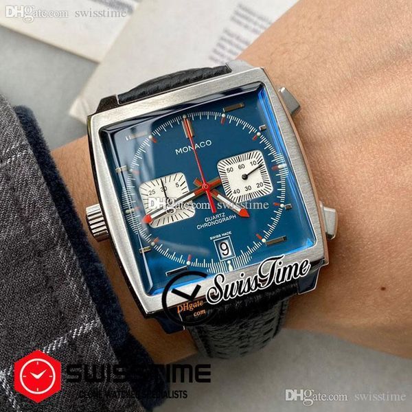 

steve mcqueen limited caw211 miyota quartz chronograph mens watch steel case blue dial white subdial black leather strap satch sttg swisstim, Slivery;brown