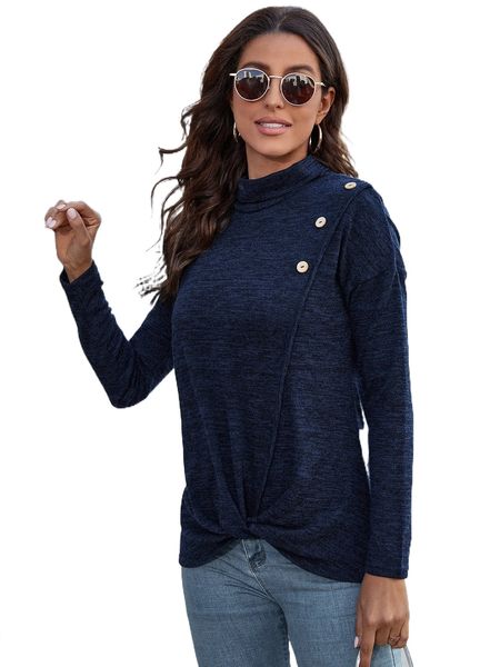 

dearcase mock neck button detail twist hem tee 27xy#, White