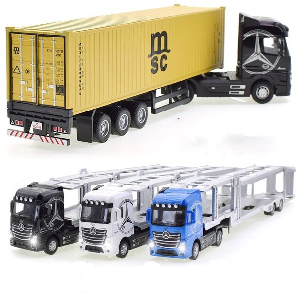

large children's container truck toys diecast alloy material car model with pull back sound light transport vehicle