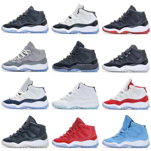 

jumpman 11 11s cherry kids baskeball shoes for toddlers boys girls children outdoor sports sneakers university blue cool grey space jam conc, Black