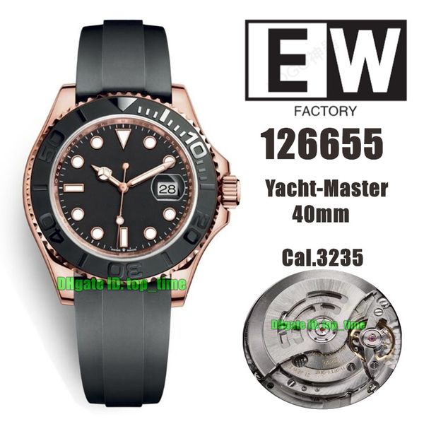 

ewf watches 126655 40mm rose gold cal.3235 automatic mens watch black dial rubber strap gents sports wristwatches, Slivery;brown