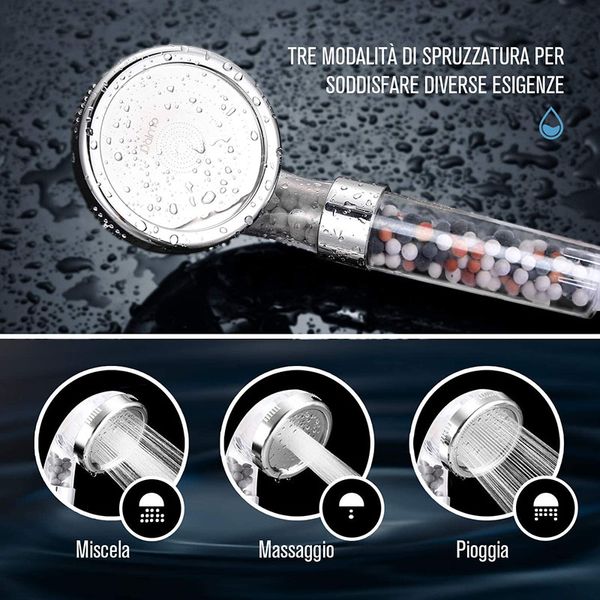 3 modalità Bagno Doccia Soffione doccia a getto regolabile Risparmio d'acqua ad alta pressione Filtro anionico Doccia Ugello SPA