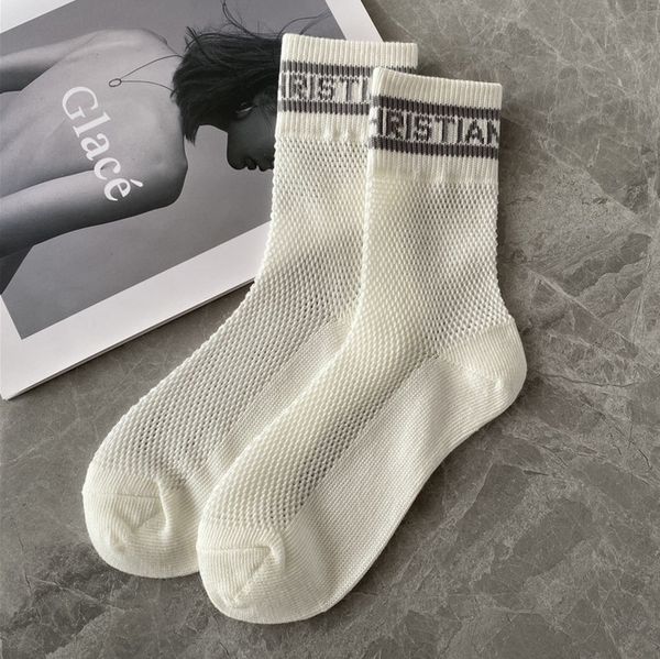 

fashion womens classic hosierys brand d's sock spring summer hollow letter tube love style socks mercerized wool female hosiery thin co, Black;white