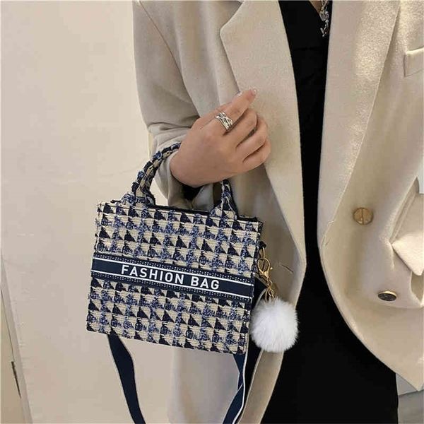 

fashion large capacity square structure tote bag chessboard tweed handbag mini wide shoulder strap commuter bag 80% off outlet online
