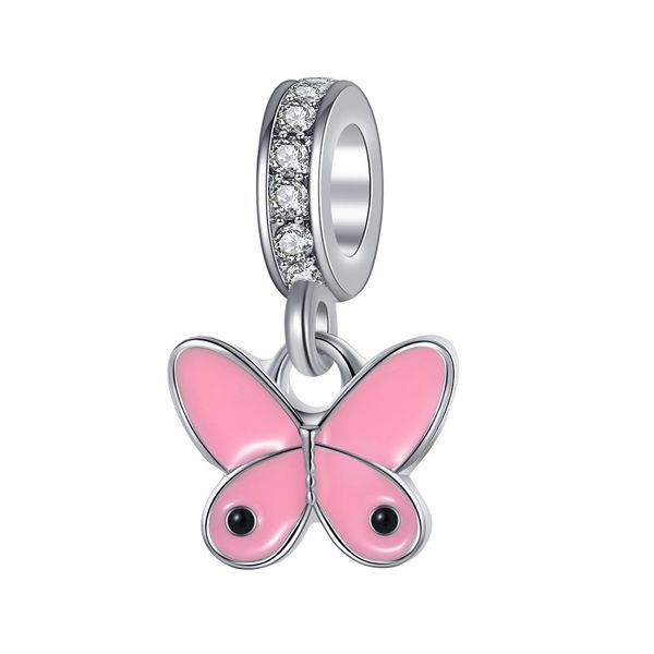 

fits pandora bracelets 20pcs silver charm enamel bead pendant pink butterfly dangle fit pandora charms bracelet beads for 925 sterling silve, Black