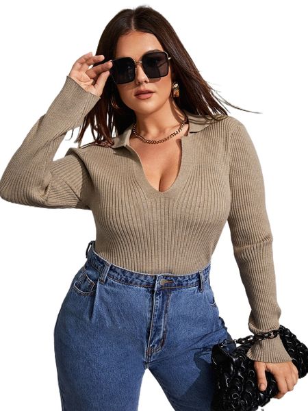

plus ribbed knit sweater g7uj#, Black