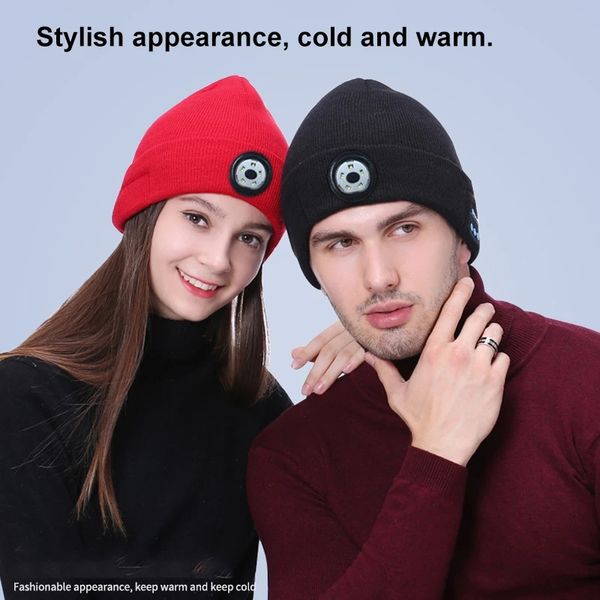 Kış örme bere şapkası hafif kulaklıklar ile bluetooth LED hafif aydınlık açık dağcılık elle müzik kulaklık