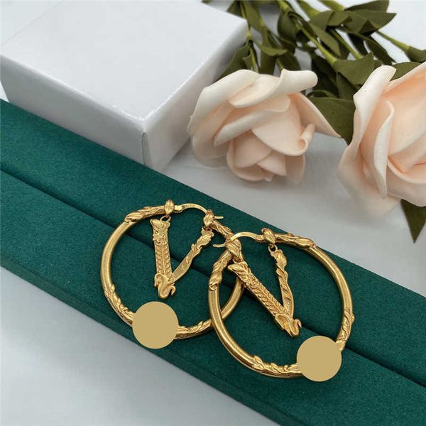 

v circle earrings womens designer ear studs fashion luxury hoops bronze woman jewelry party earring orecchini lusso pendants with box 2022, Golden