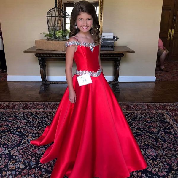 New Little Miss Pageant Dress for Adolescentes Juniors Toddlers 2021 Beading AB Pedras Cristal Longo Pageant Vestido Para Menina Formal Party