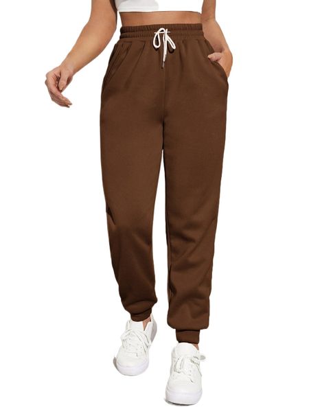 

solid drawstring waist slant pocket sweatpants k32y#, Black;white