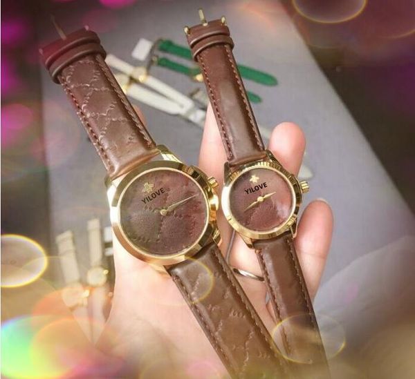 Popular Casual Luxury Mull Men, casal de abelhas, relógio de 39 mm de 32mm de 32 mm de marca mujer vestido de senhora de couro genuíno cinto de couro quartzo relógio relógio de relógio de relógio de tempo presente