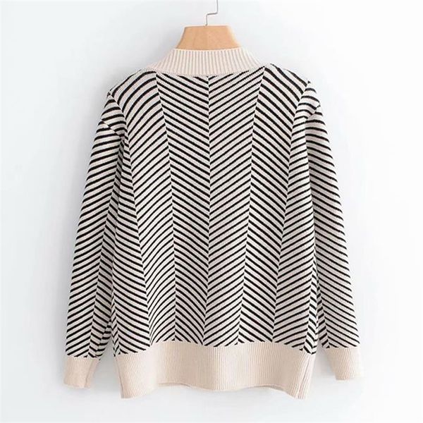 

autumn women's sweater korean version of the loose striped sweater cardigan long-sleeved v-neck versatile jacket 201203, White;black
