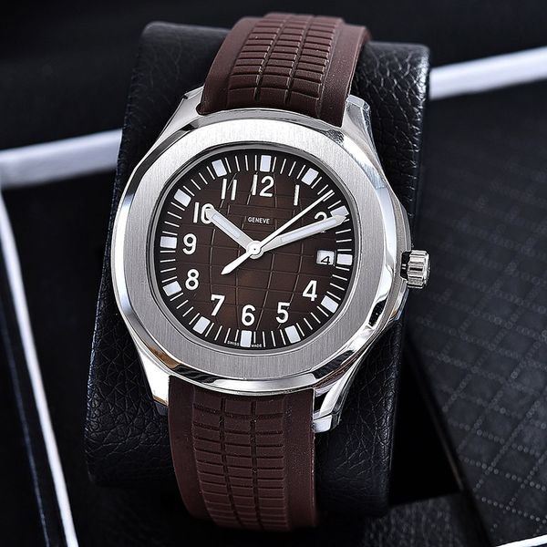 

dropshipping mens watch 2813 movement automatic mechanical watches 40mm rubber strap gold shell 5atm waterproof luminous wristwatches montre, Slivery;brown