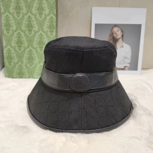 

22ss wholesale 4 style classic double g letter bucket hat fashion men women wide brim hats pu leather fisherman cap sunshade four seasons hi, Blue;gray