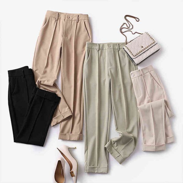 

women's pants capris 4-color optional suit pants women's spring and autumn high waist hanging feeling thin straight nine point cas, Black;white