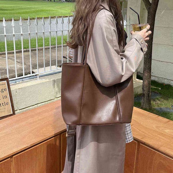 

kc7l tote bag women's one shoulder large capacity soft leather commuter mommy student school ins korean 2021 new