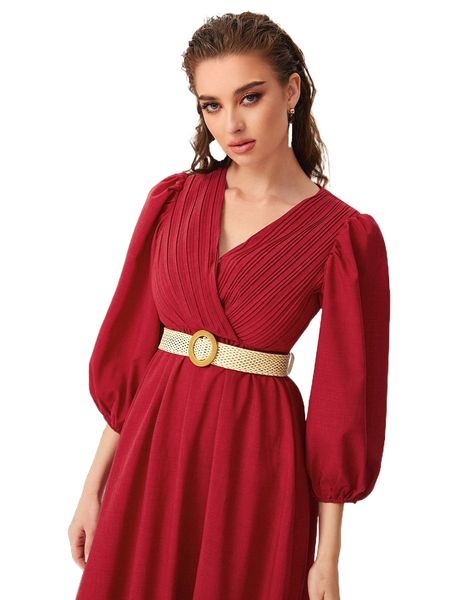 

solid ruffle hem bishop sleeve dress e5d8#, Black;gray