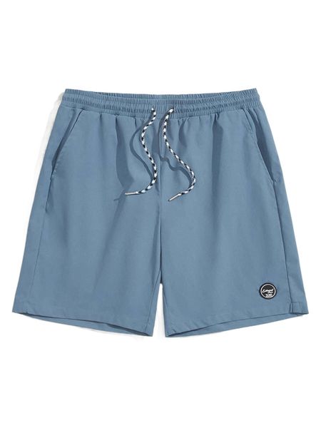 

men drawstring waist patched detail shorts 76kj#, White;black