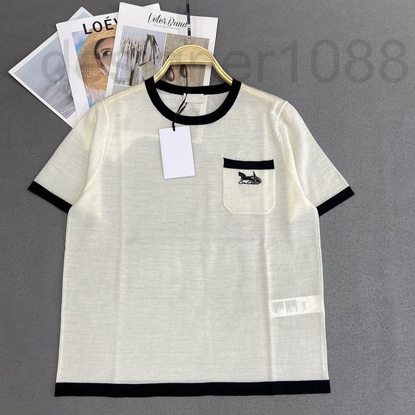 

women's sweaters designer s-lin knitted round neck tencel short sleeve women's t-shirt summer thin new 2022 embroidered carriage p, White;black