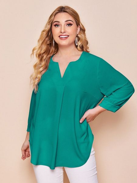 

plus notched neck curved hem l5bm#, Black