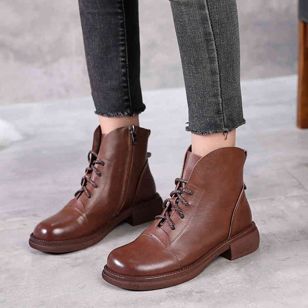 

boots cowhide autumn and winter thick heel large flat short boots women's lace up side zipper y838 c64y, Black