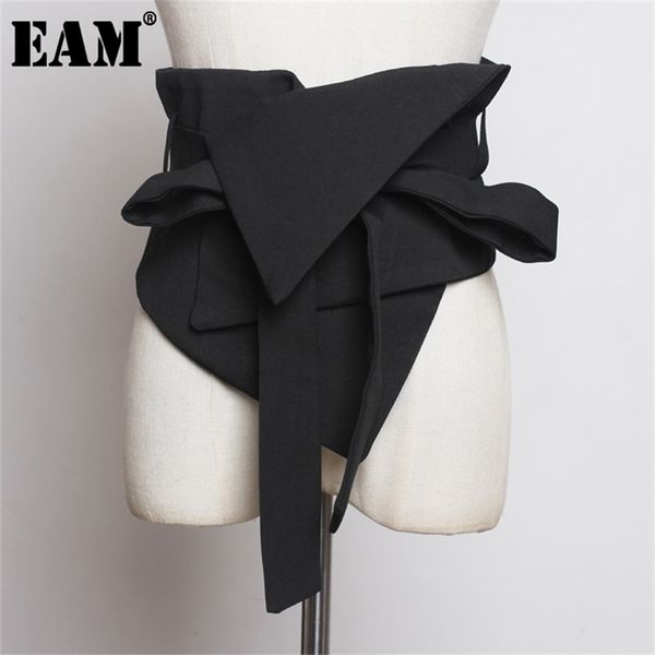 

[eam] black cloth asymmetrical bow bandage wide belt personality women fashion all-match spring autumn 1a778 220413, Black;brown